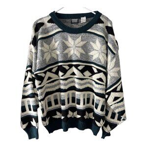 Vintage Knightsbridge Snowflake Geometric Knit Sweater Size L Made in Taiwan